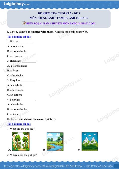 Đề thi học kì 2 Tiếng Anh 5 Family and Friends - Đề số 3